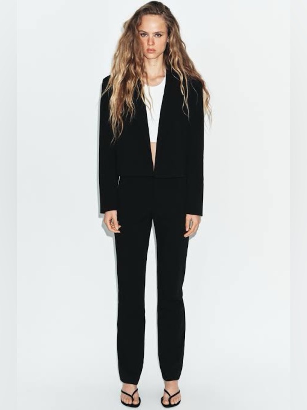 Zara Black Cropped Boxy BLAZER Sz L Women’s - Black